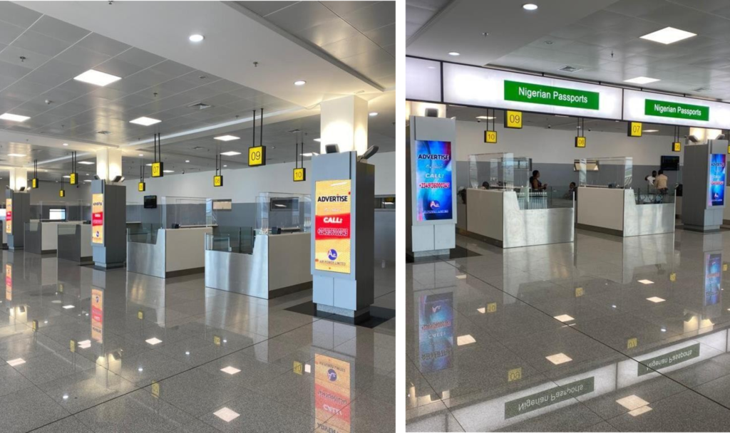 LED Board by Front Row Pillars At Passport Control Desk MMIA Ikeja, Lagos